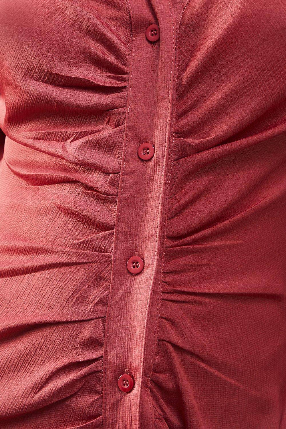 Warehouse Robe Chemise Mi-Longue Satinée à Fronces Devant