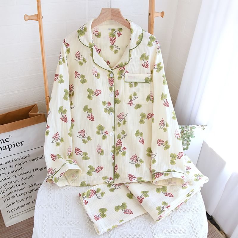 MelMount - Pyjamaset: T-shirt met druivenprint + broek