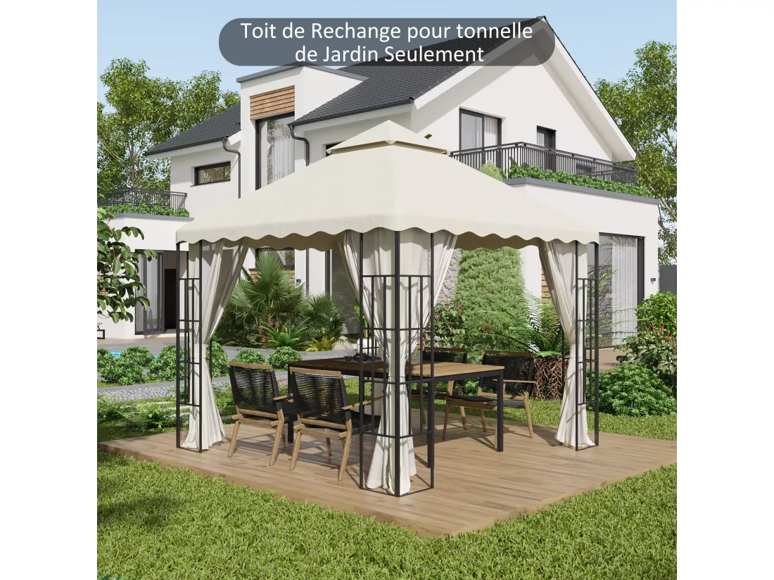 Toile de rechange pour barnum tonnelle 3 x 3 m tissu polyester haute densité 180 g/m² anti-UV crème