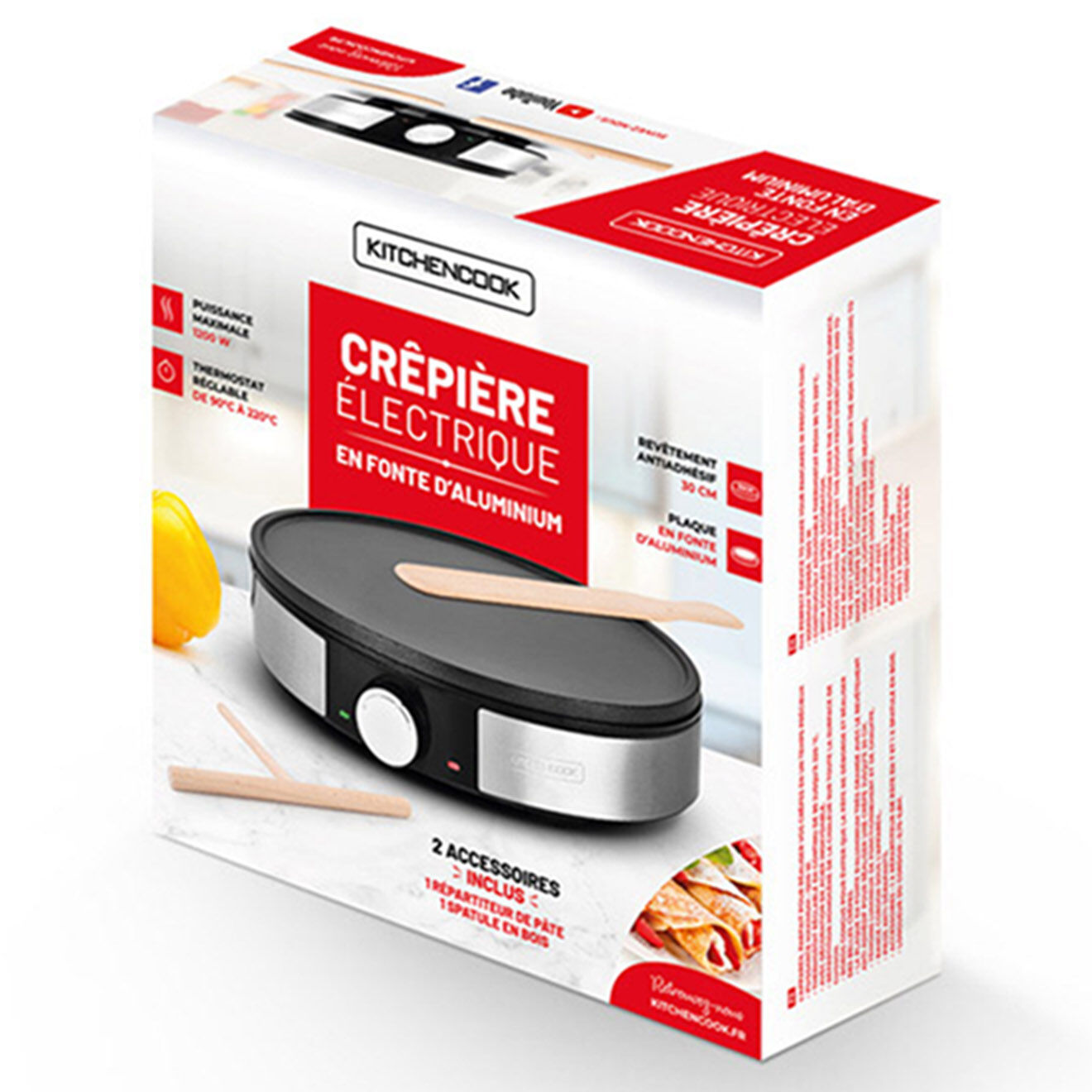 Kitchencook Crêpière Electrique en fonte d'aluminium Maxicrêpe noir/gris