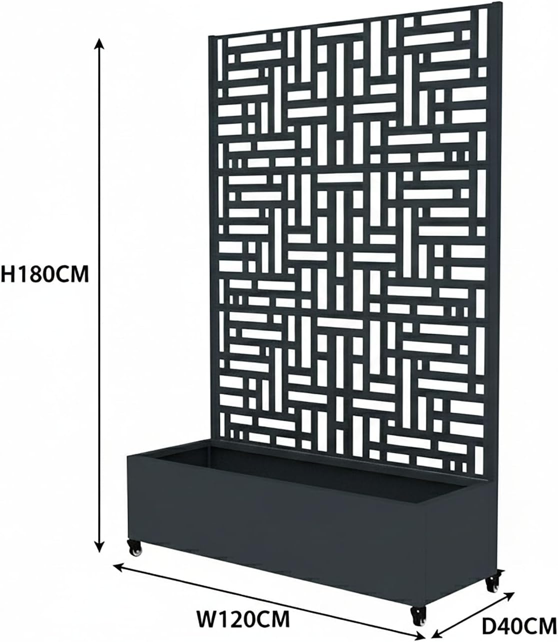WESTMANN Dekora 3 Pflanzkasten mit Rankgitter | 120x40x180 cm | mobil auf Rollen | Sichtschutz & Rankhilfe | pulverbeschichteter Stahl | RAL 7016 | mit Entwässerung | wetterfest | inkl. Montagemateri