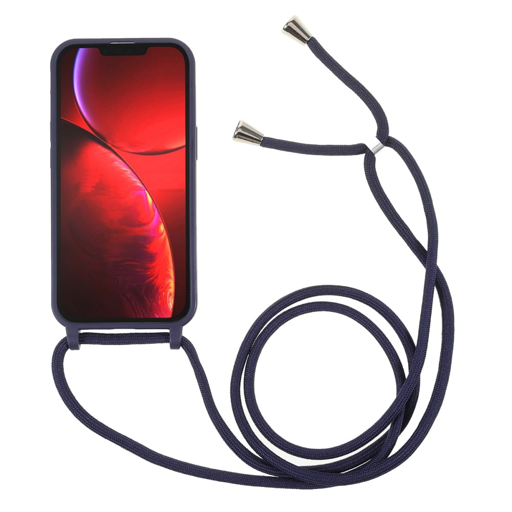 iPhone 13 Pro Necklace Gummi Case Hülle   Handykette (150cm) - Dunkelblau / Silber