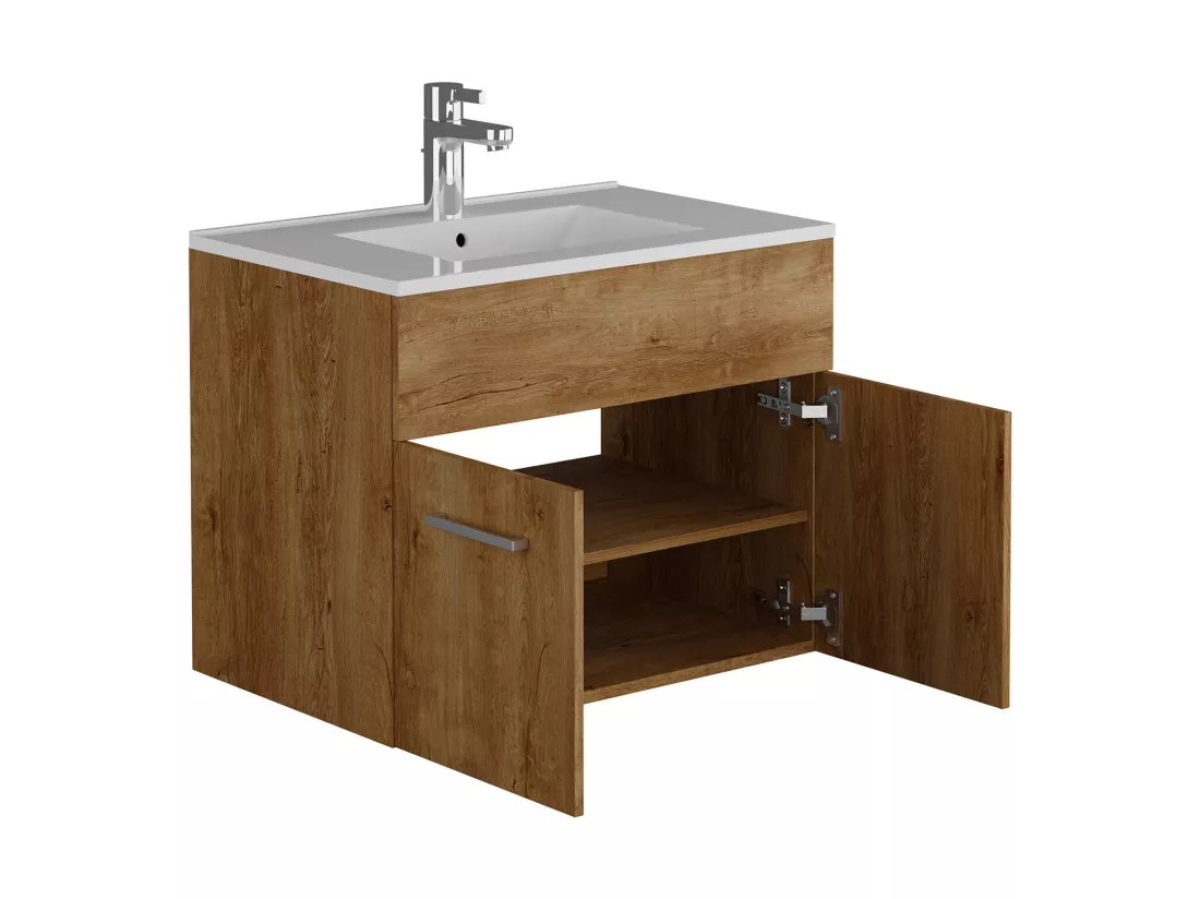 Meuble simple vasque suspendu - Coloris naturel foncé - 60 cm - CLAUDIA II