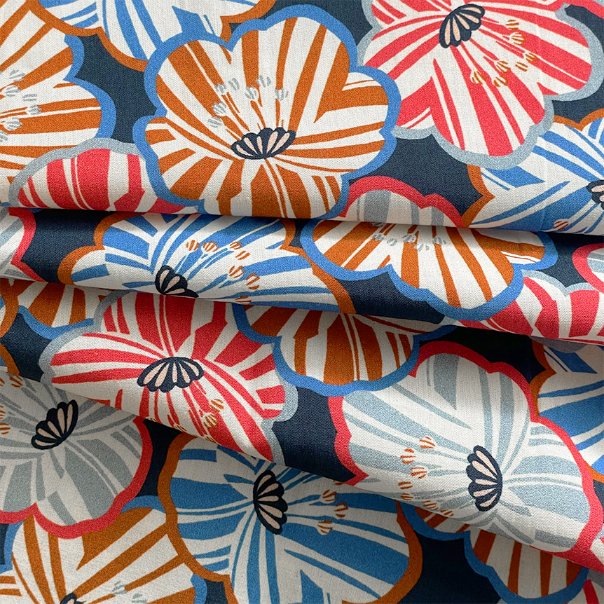 Coupon Tissu 50 Cm Anémones Rayées