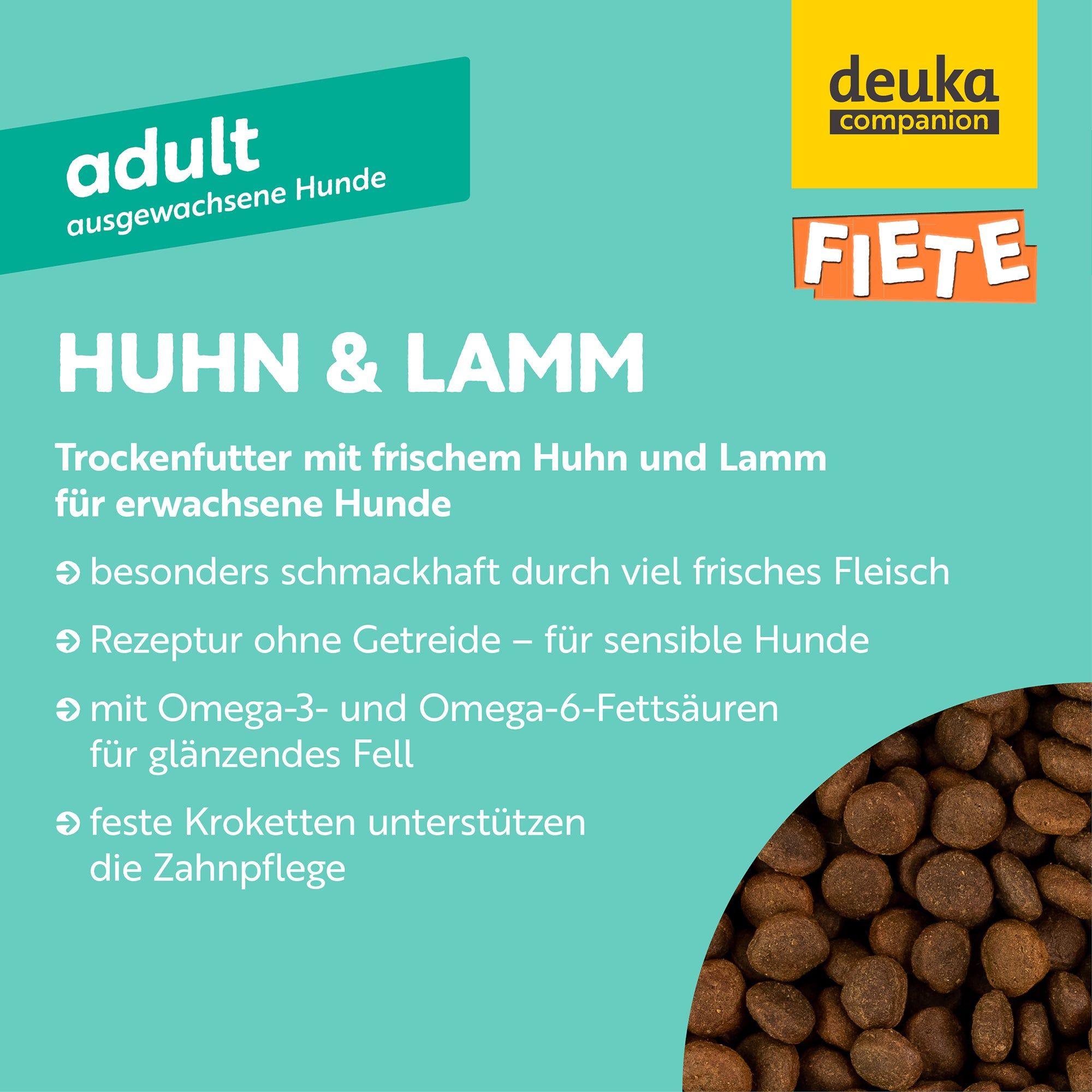 FIETE Adult Huhn & Lamm - Getreidefreies Trockenfutter für Hunde