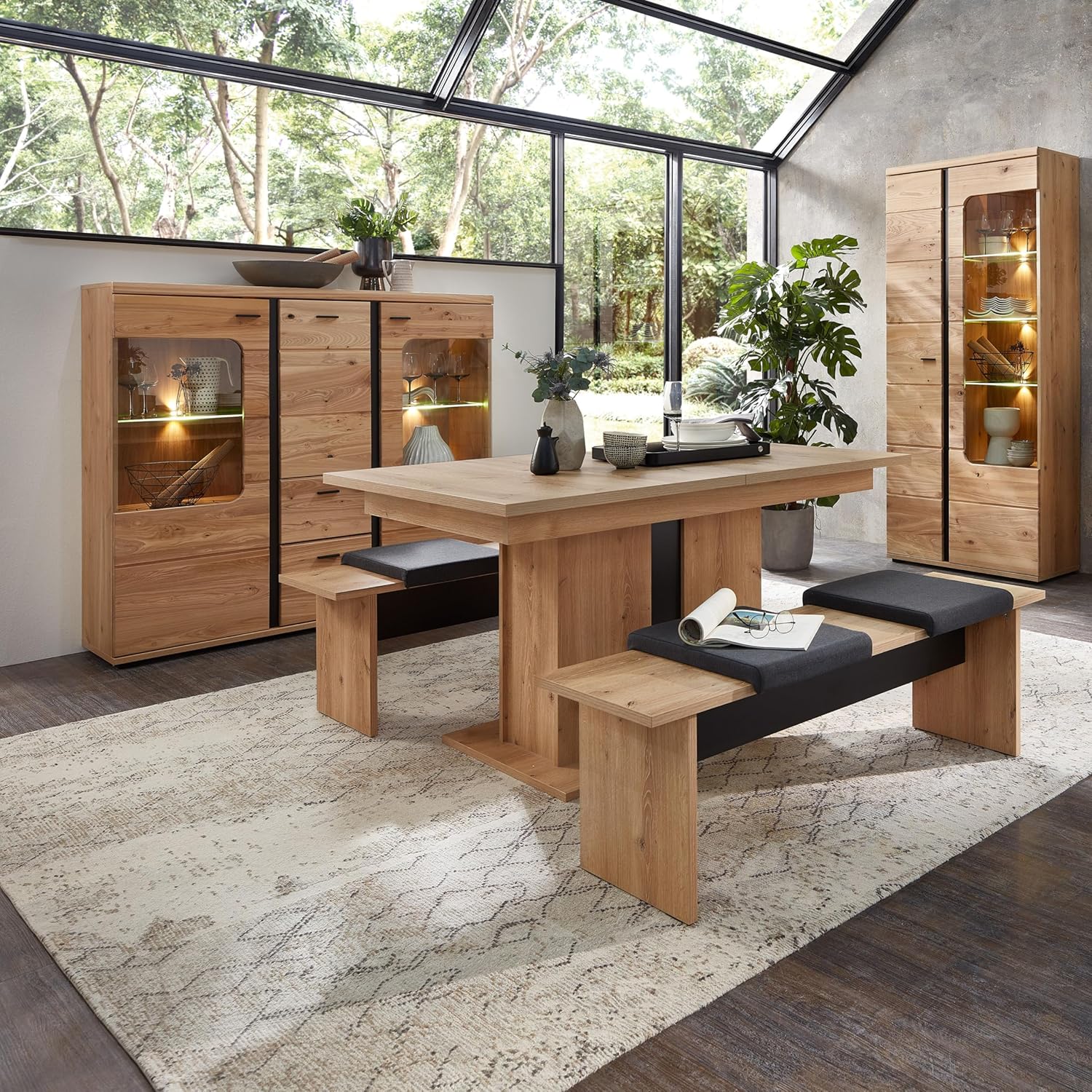 Sitzbank in Old Artisan Oak Optik FSC-zertifiziert, Schwarz - Moderne Esszimmerbank für Ihren Wohn- & Essbereich - 135 x 45 x 43 cm (B/H/T)