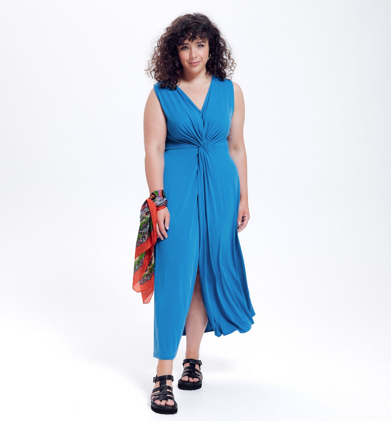 Longue robe unie en jersey - Bleu Cobalt foncé