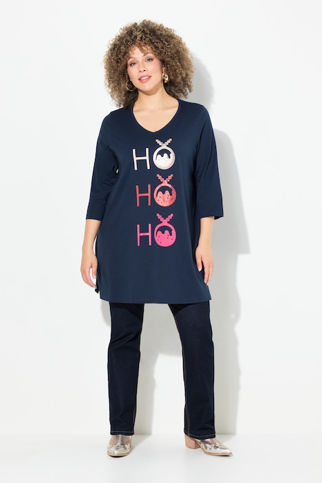 Longshirt, Ho Ho Ho, A-Linie, V-Ausschnitt, 3/4-Arm