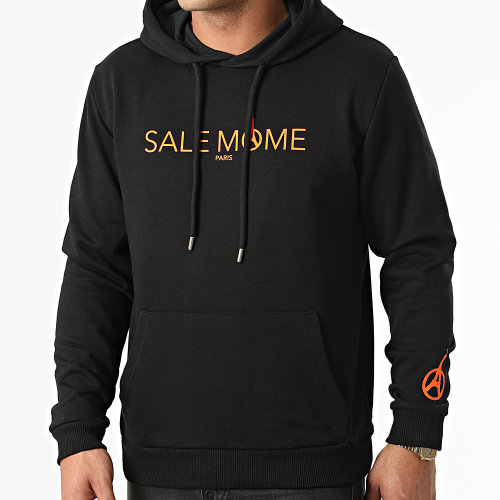 Sweat Capuche Logo Noir Orange