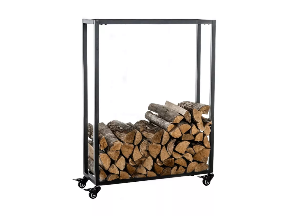 Etagère bois de cheminée - Métal - 60 x 25 x 100cm - Noir - Hetta