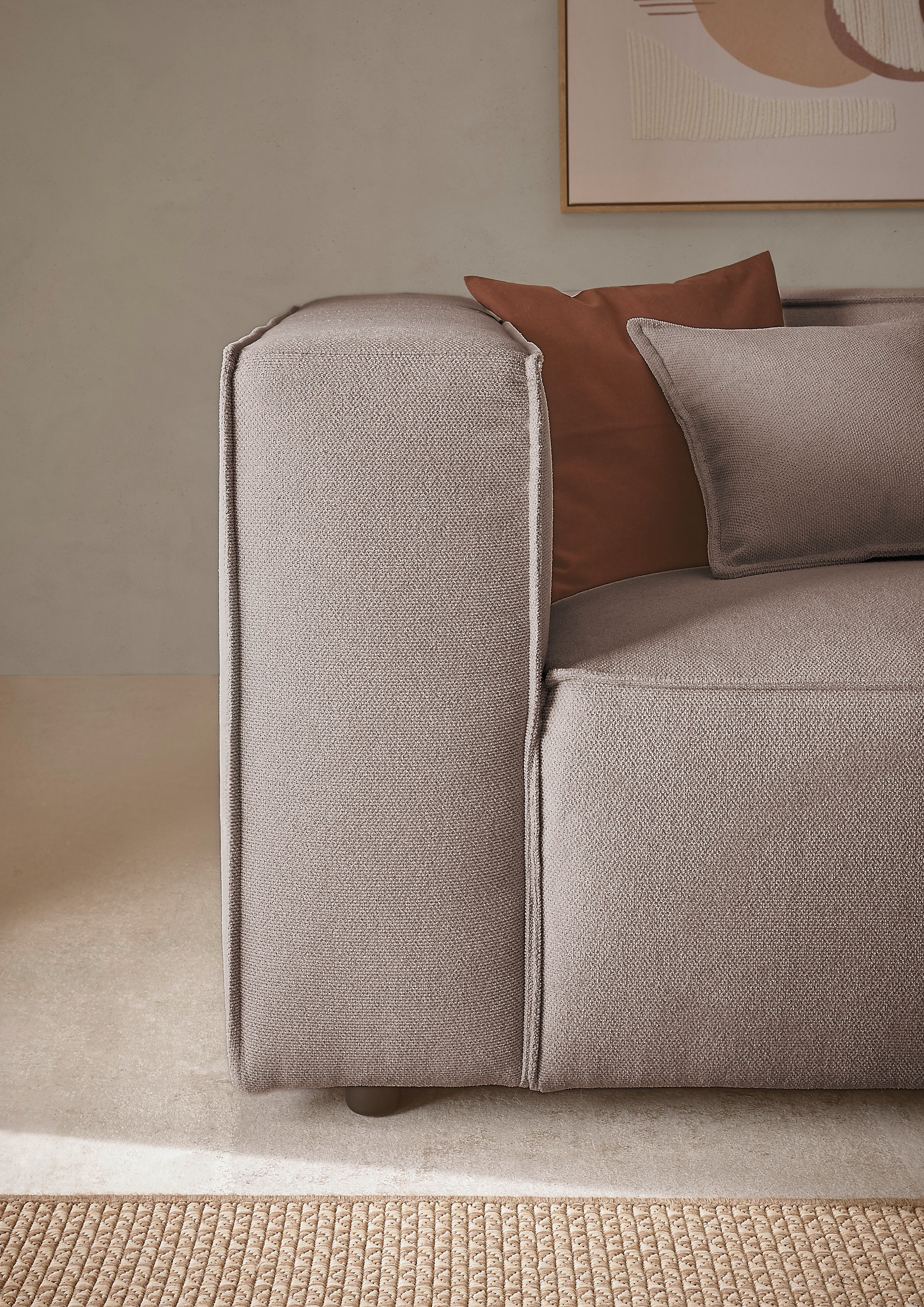 LeGer Home by Lena Gercke 3-Sitzer »PIARA, Couch mit Kedernaht, Sofa in Cord, Leinenoptik o. Strukturstoff« schwarze Füsse, bequemer Sitzkomfort