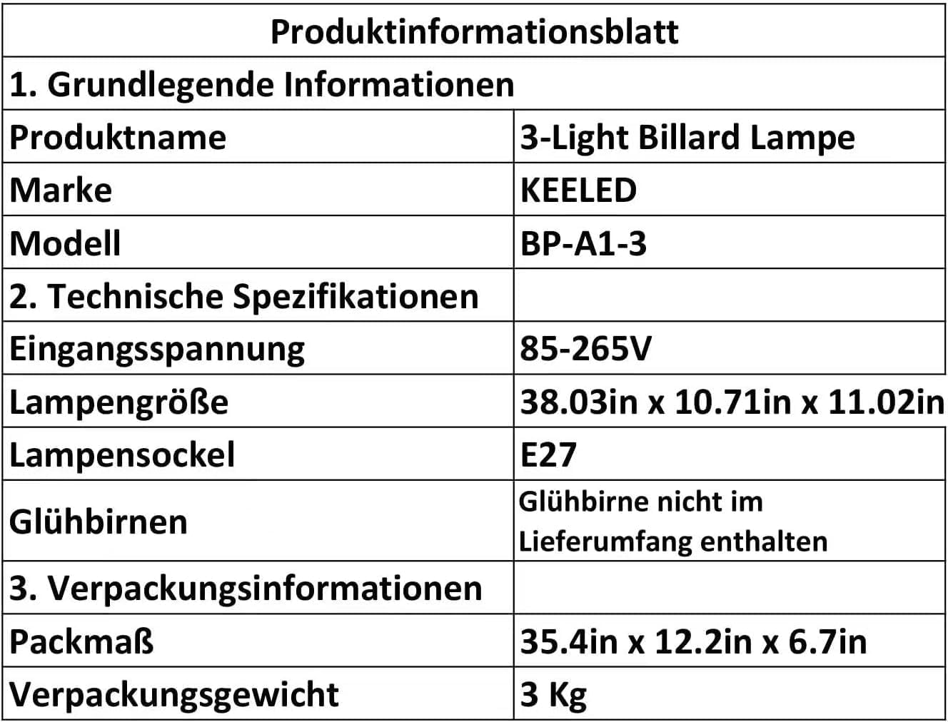KEELED Billard Lampe Pendelleuchte Schwarz 3 Flammig Vintage Industrial HäNgelampe, 98cm, für Billiard Esstisch, KüCheninsel, Esszimmer, E27-GlüHbirne Nicht Im Lieferumfang Enthalten