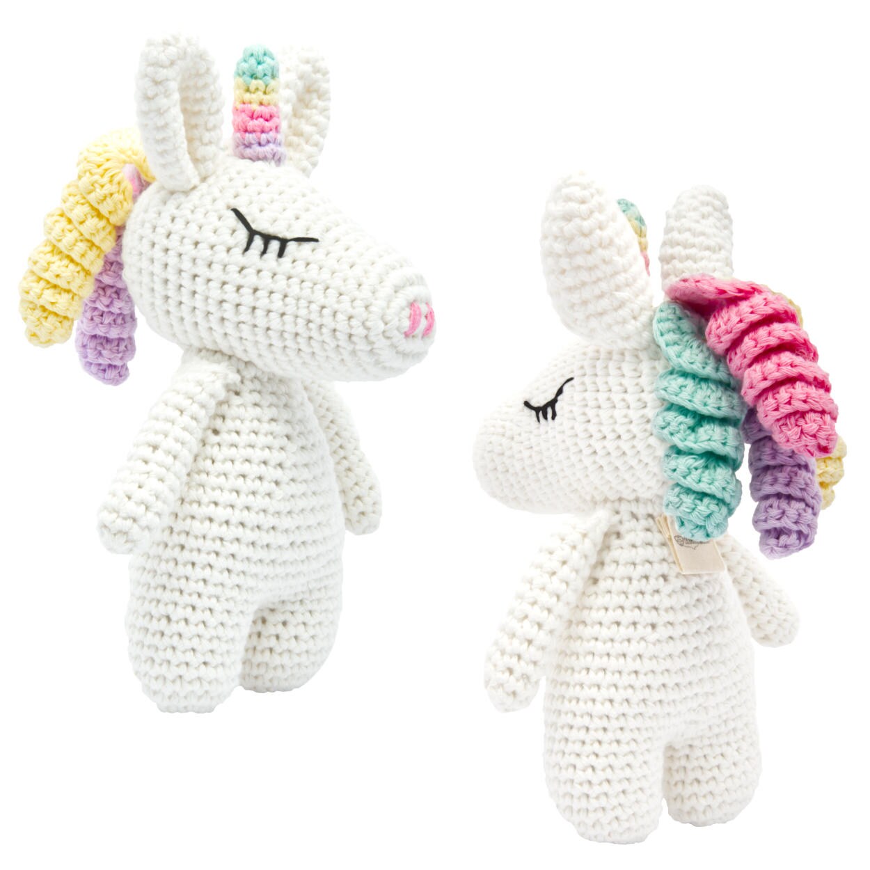 Handgestrickter Einhorn Rainbow Set Babyrassel Holz Baumwolle 16 cm