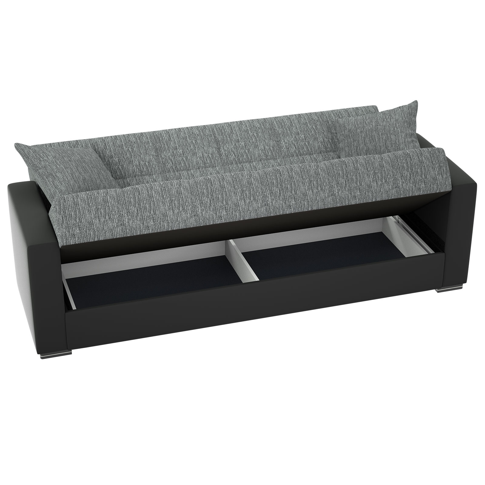 3-Sitzer Sofa - grau-schwarz - mit Liegefunktion und Staukasten