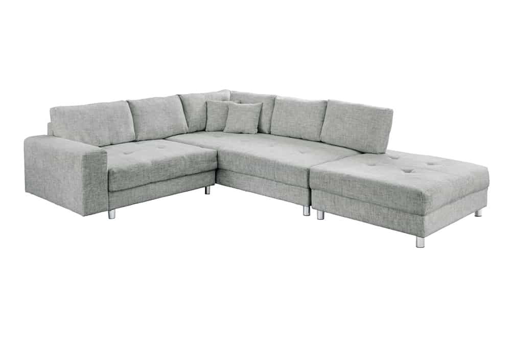 Moderne Wohnlandschaft KENT 220cm grau Strickstoff Ecksofa inkl. Hocker und Kissen