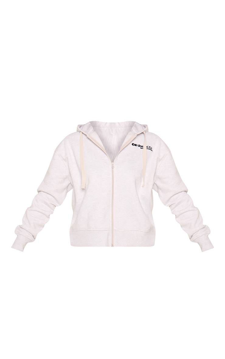 Gris Sweat À Casynthétiqueche Zippé Avec Cordon De Serrage Contrasté Et Imprimé Boston Cendre