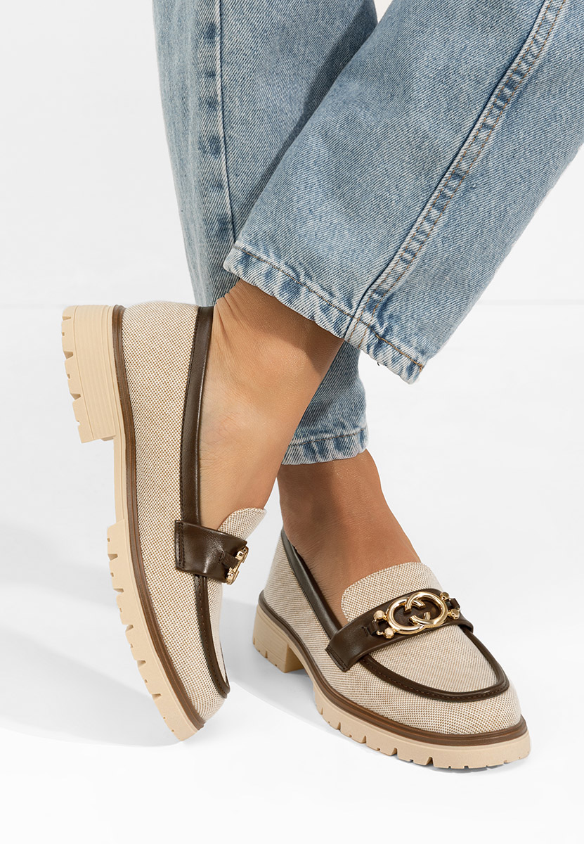 Mocassins femme à semelle épaisse beige Lenisia