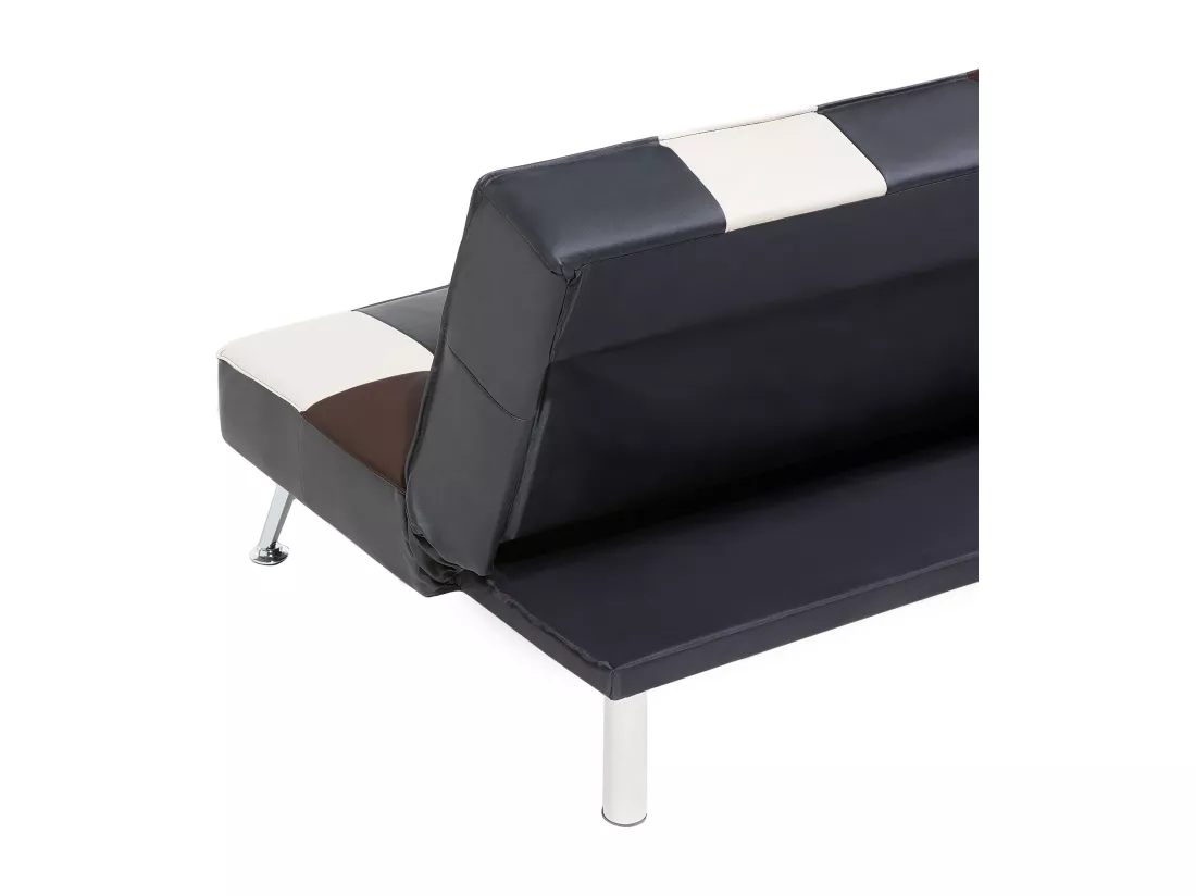 Canapé convertible 3 places patchwork en cuir PU noir et beige OLSKER