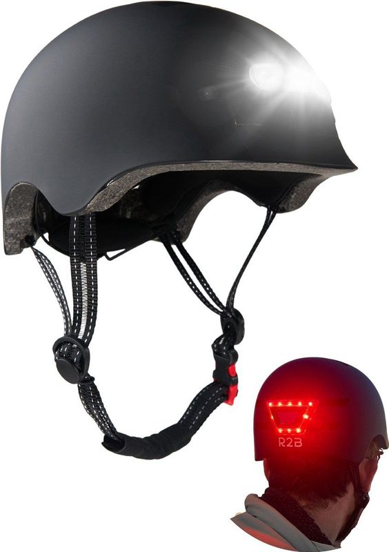 R2B - Fietshelm - Zwart - Kunststof - Met Verlichting