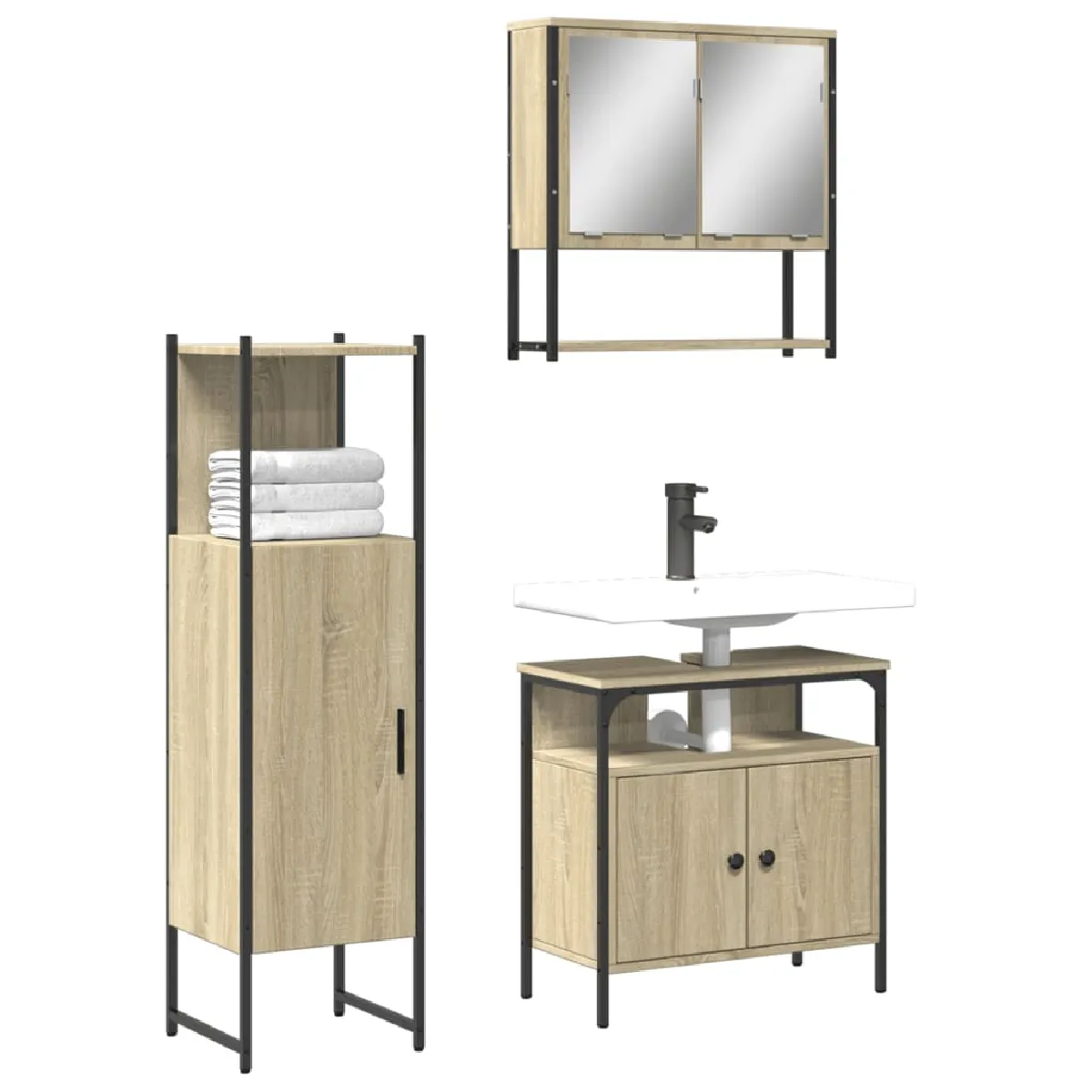 vidaXL Ensemble Meubles Salle de Bain 3 pcs Chêne Sonoma