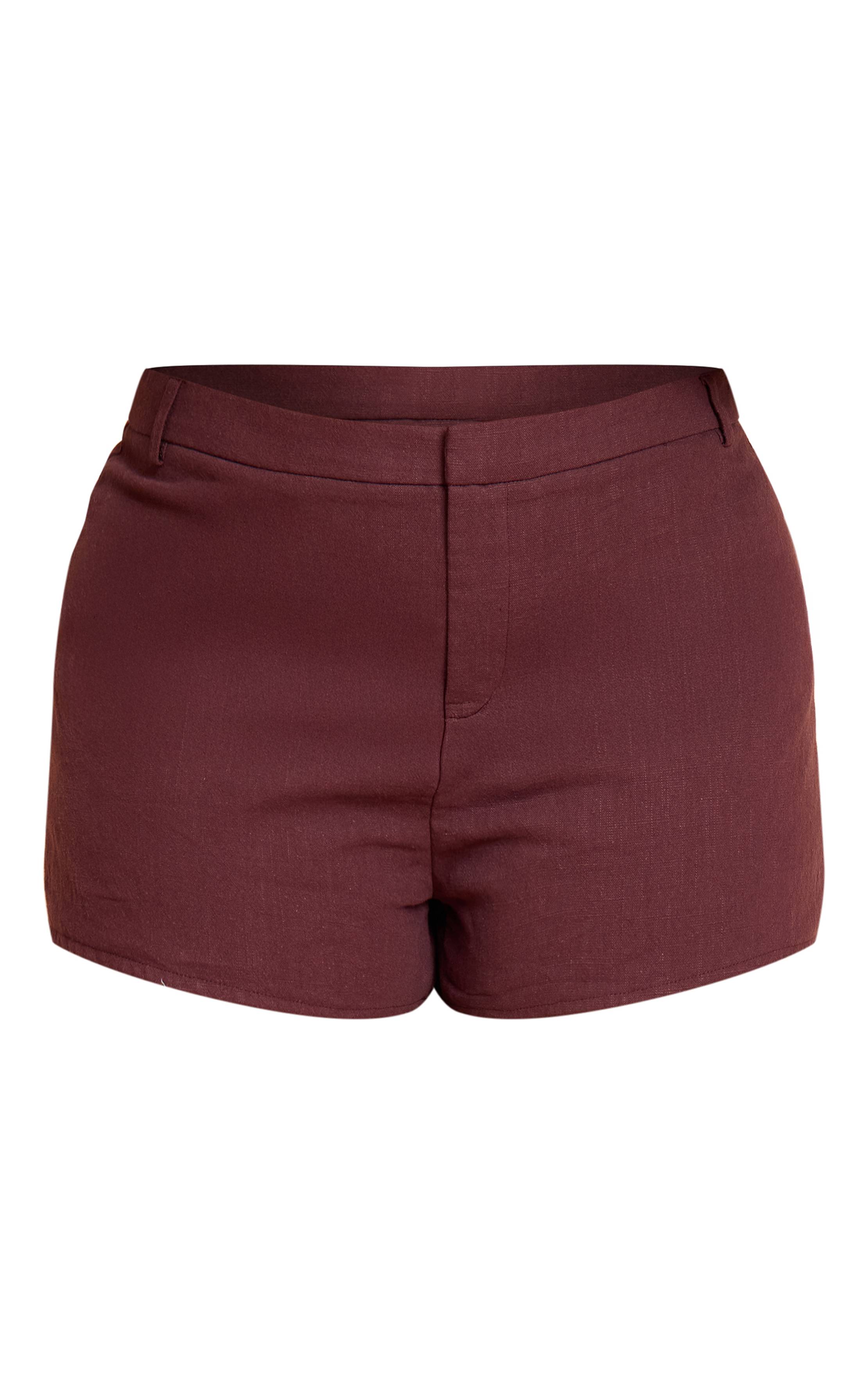 Deep Chocolate Short Tailleur Chaud En Lin Premium Grande Taille Coordonné