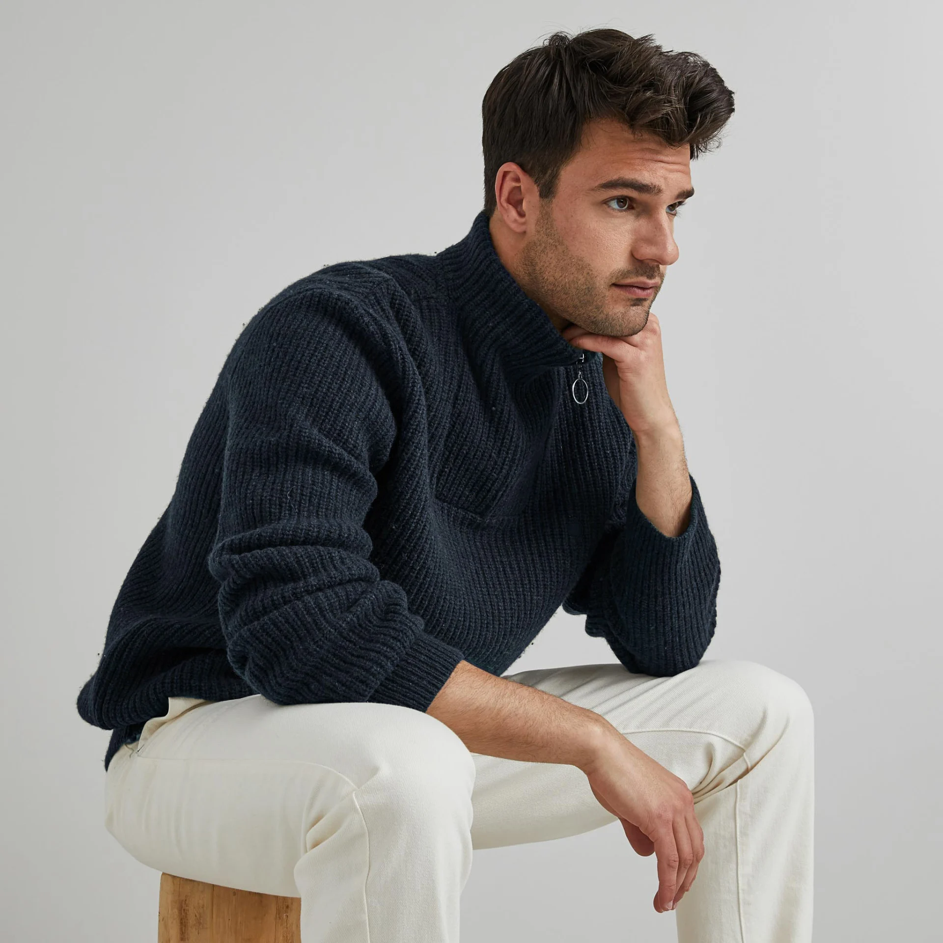 Pull col camionneur bleu marine Laine - Modèle Ardenne