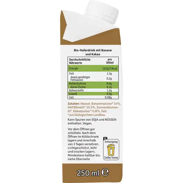 Bio Haferdrink Banane & Kakao