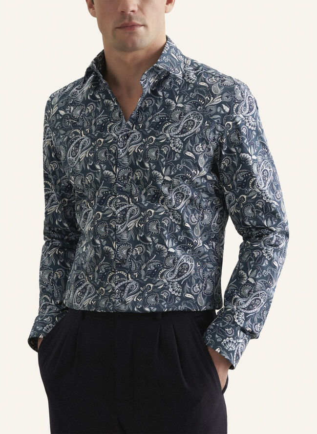 Seidensticker Business Shirt Slim Long sleeve Kent-Collar Print Turquoise
