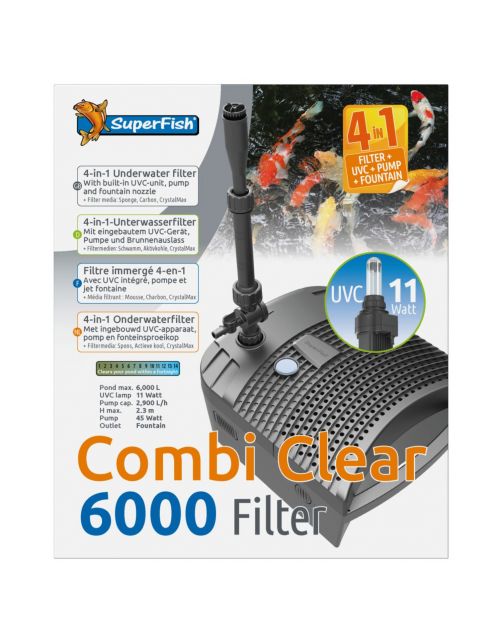 Superfish Combi Clear 6000 Filter 4in1 - Vijverfilter - Grijs 2900 l\/h Uvc 11 Watt
