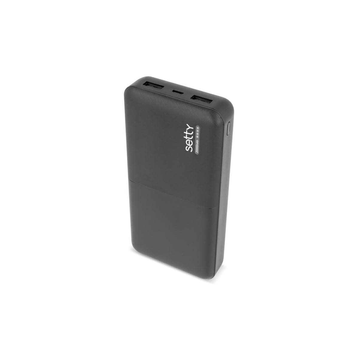 Setty powerbank med 20 000mAh & dubbla USB-portar, svart
