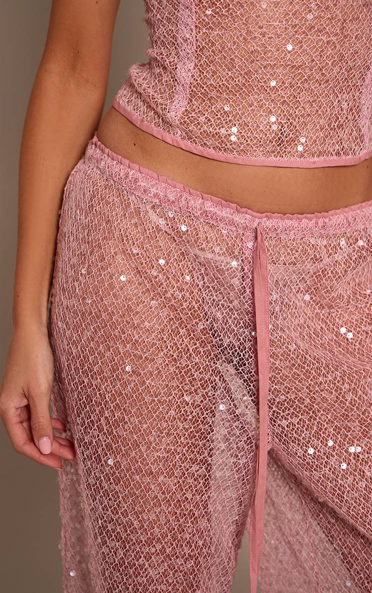 Rose Pantalon Large En Maille À Sequins