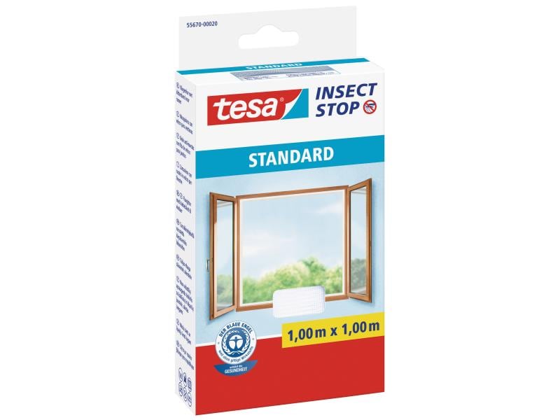 tesa Fliegengitter Insect Stop Standard 1x1m weiss Insektenschutz für Fenster, 1 m x 1 m, weiss