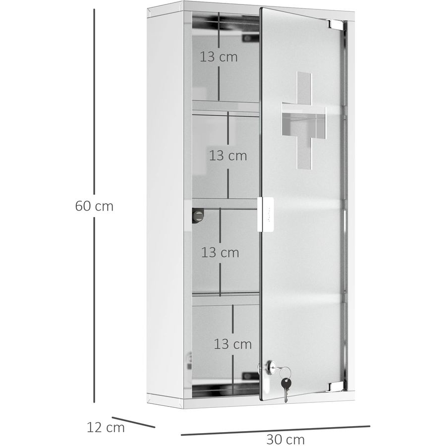 HOMCOM Medizinschrank mit 4 Fachböden silber