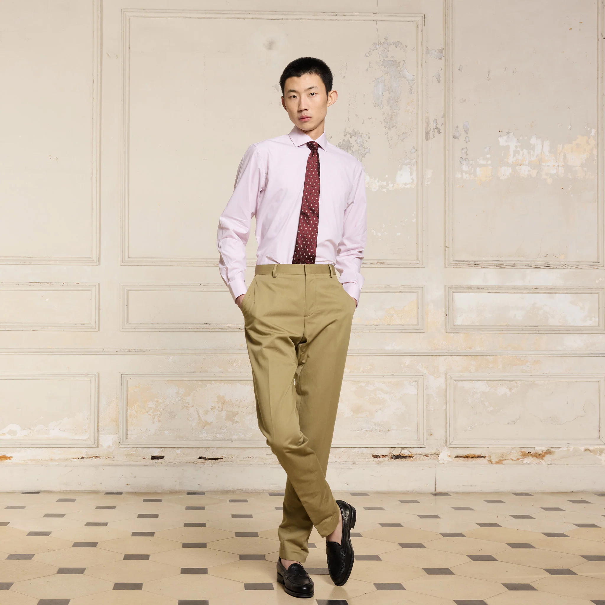 Pink micro-striped poplin shirt
