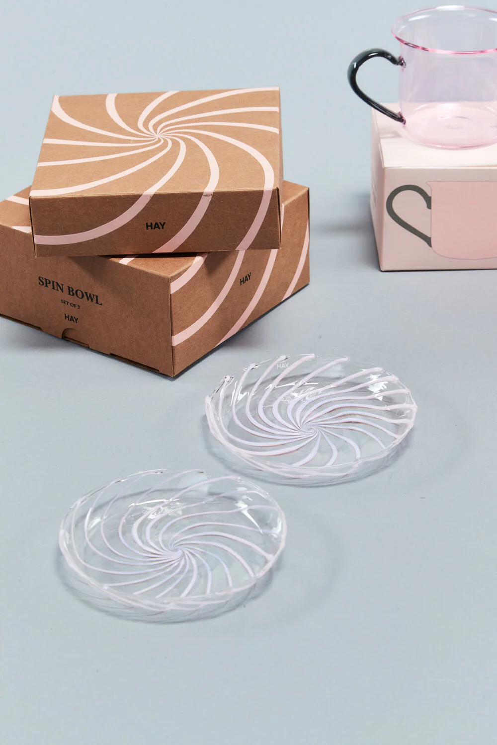 HAY  Spin Saucer, sæt af 2  - Clear with pink stripe