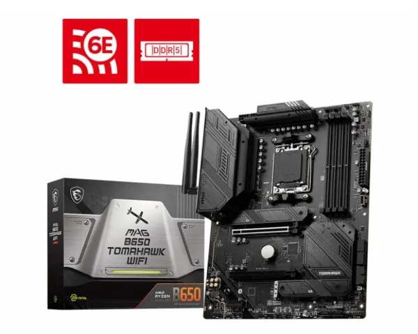 MSI MAG B650 TOMAHAWK WIFI - Bundkort - ATX - Socket AM5 - AMD B650 Chipset - USB 3.2 Gen 1, USB 3.2 Gen 2, USB-C 3.2 Gen2, USB-C 3.2 Gen 2x2 - 2.5 Gigabit LAN, Wi-Fi 6E, Bluetooth - onboard grafik (CPU påkrævet) - HD Audio (8-kanaler)