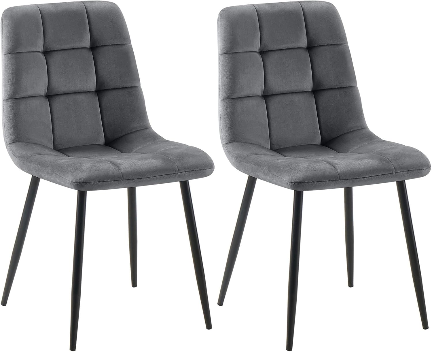 CLP 2er Set Esszimmerstuhl Tilde, Küchenstühle gepolstert mit gestepptem Bezug, Polsterstühle mit Metallgestell, bis 150 kg belastbar, Farbe:dunkelgrau, Material:Samt