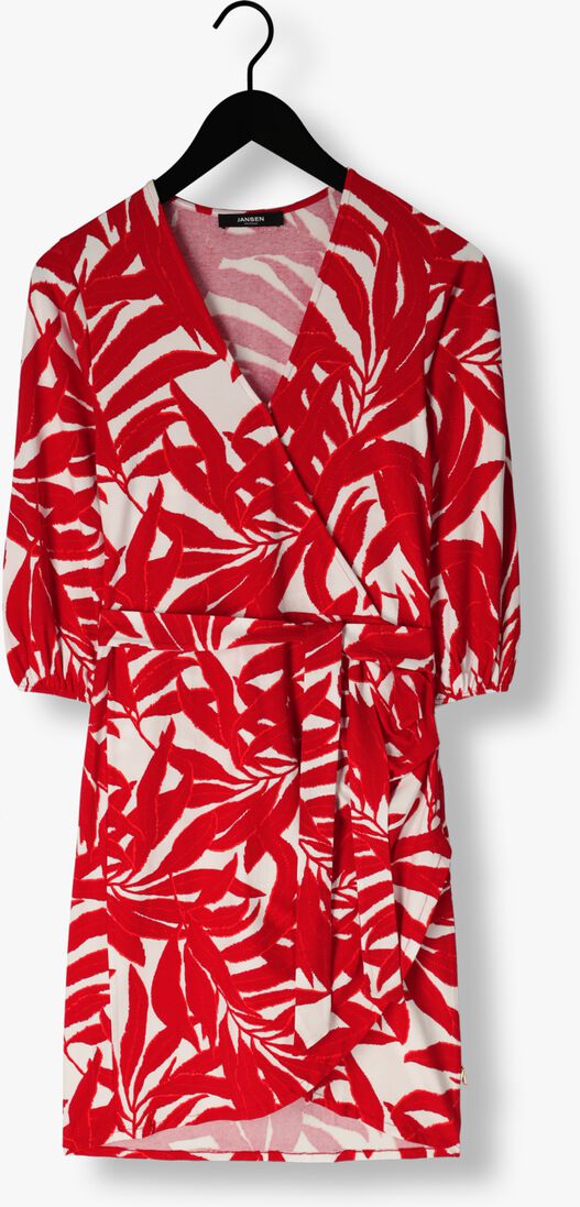 JANSEN AMSTERDAM rode jansen amsterdam mini jurk vl506 jersey print wrap dress 3/4 sleeve