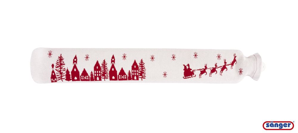 SAENGER Wärmflasche aus Naturkautschuk Longi 2.5l mit Strickbezug aus Baumwolle Xmas 1 Stk