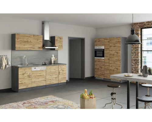 Held Furniture keukenblok met apparatuur Sorrento 360 cm eiken mat gedemonteerd omkeerbaar model 1013.6282