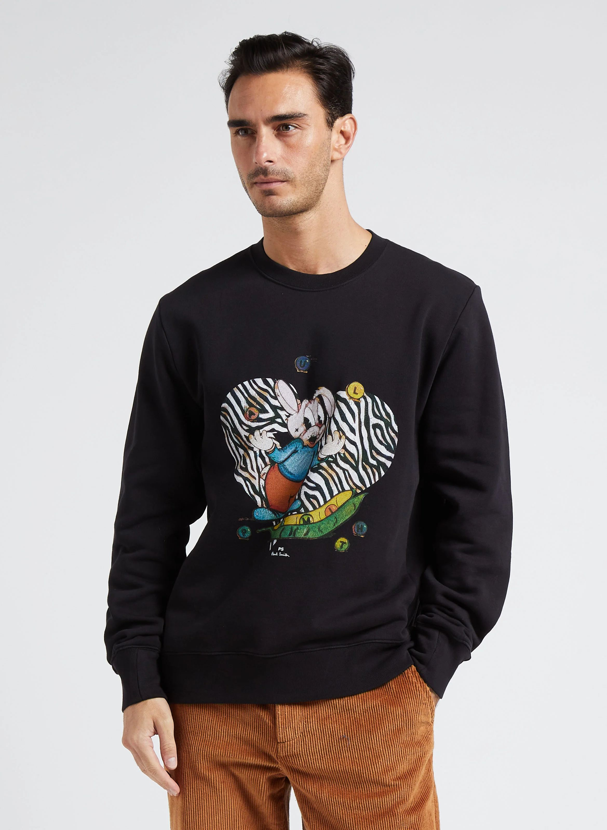 Sweatshirt à encolure ronde droit sérigraphié en coton organique | Noir