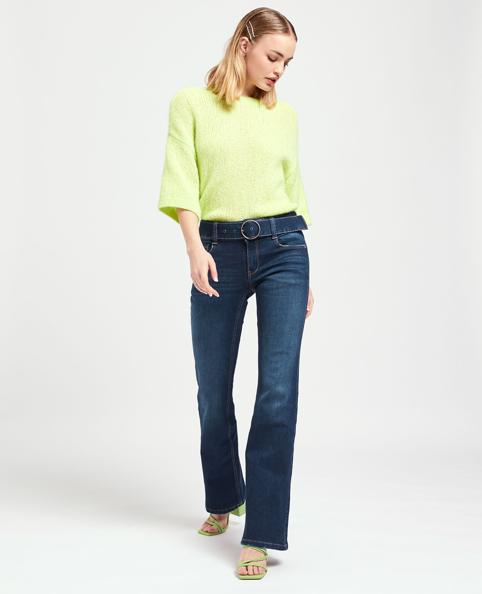 Jean flare taille basse avec ceinture - Bleu marine