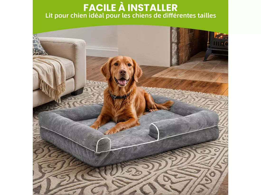 YITAHOME Panier - Grand Chien - Gris - Dehoussable - Orthopédique - lit Chien Géant - Matelas Lavable - 135x107cm