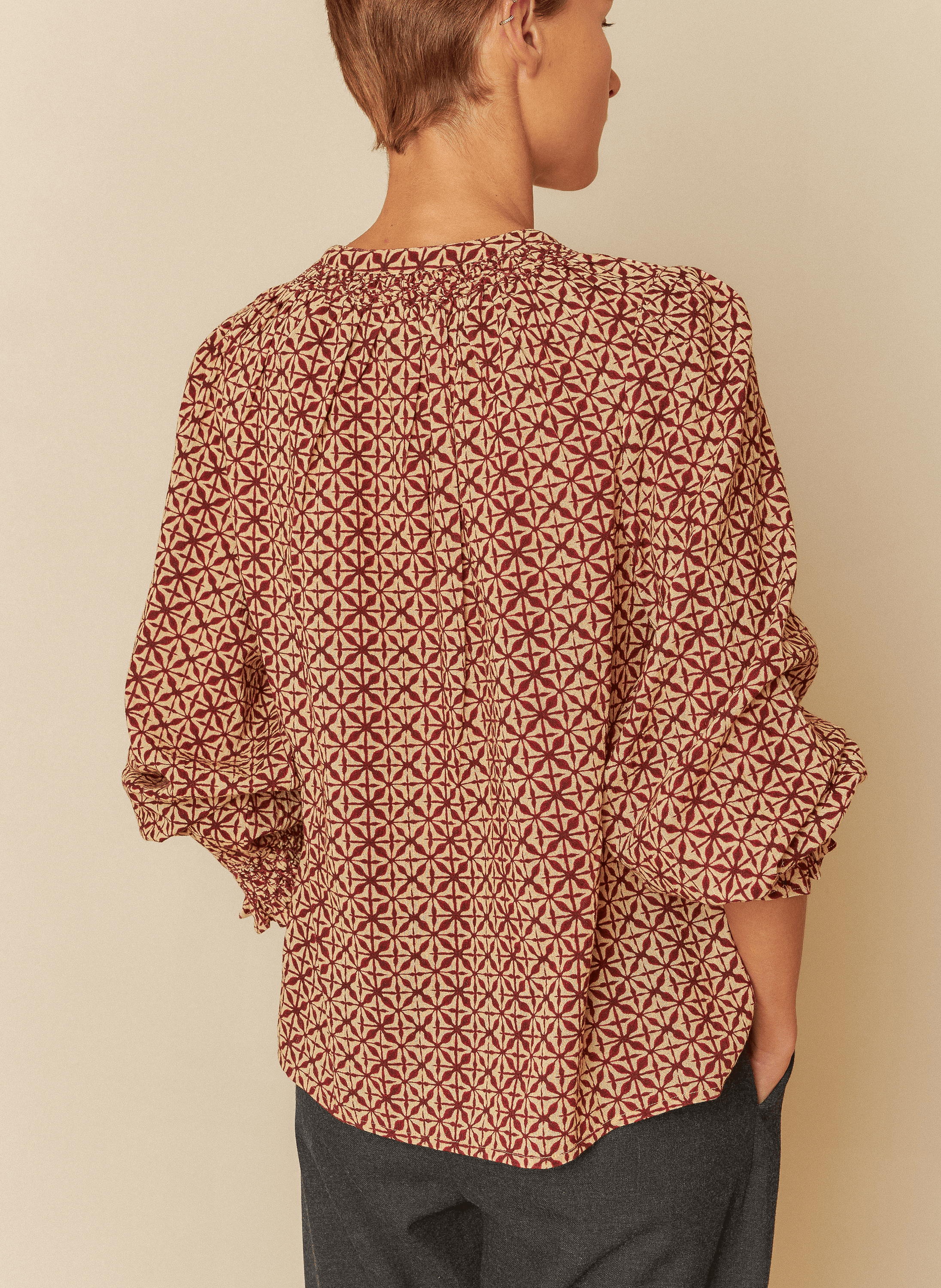 Chemise ample col rond imprimée en coton bio | Rouge