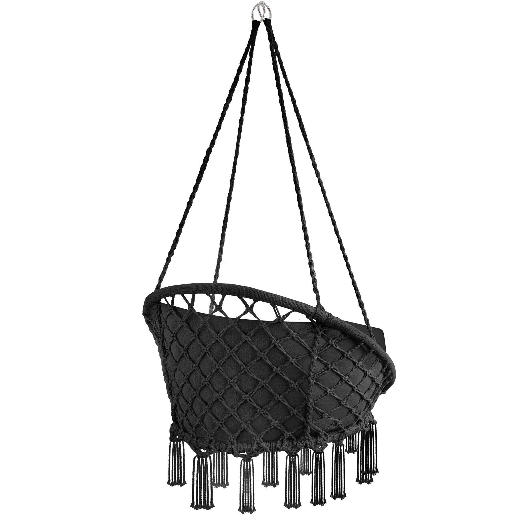 tectake® Hängesessel, mit Sitz- und Rückenpolster, große Zierquasten, 80 x 72 x 125 cm