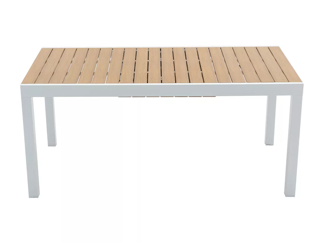 Salle à manger de jardin en aluminium et polywood : une table extensible L.170/230 cm et 8 fauteuils empilables - Naturel clair et gris - MACILA de MYLIA
