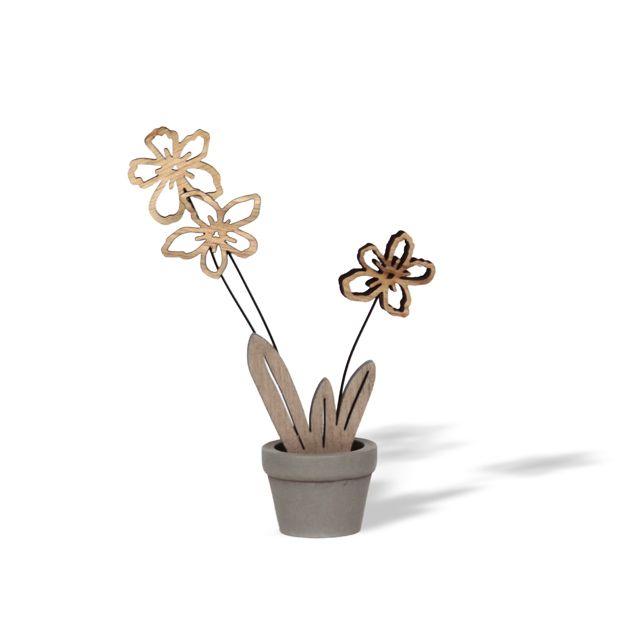 Holzfigur '3 Blumen im Topf', natur, H 16 cm, B 10,5 cm, L 5 cm von fischer's lagerhaus