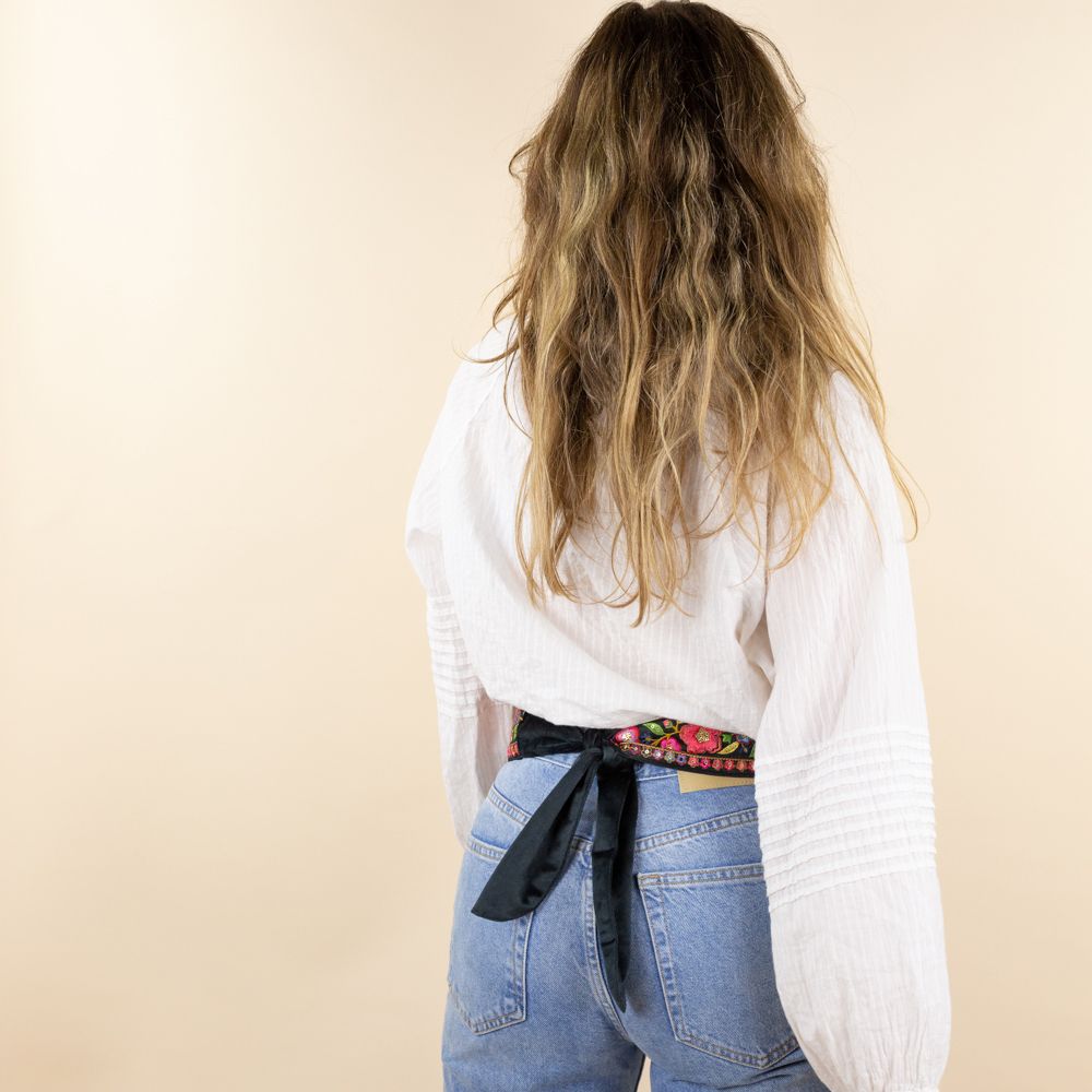 Moonrise velvet riem Ascella zwart - multi met bloemen