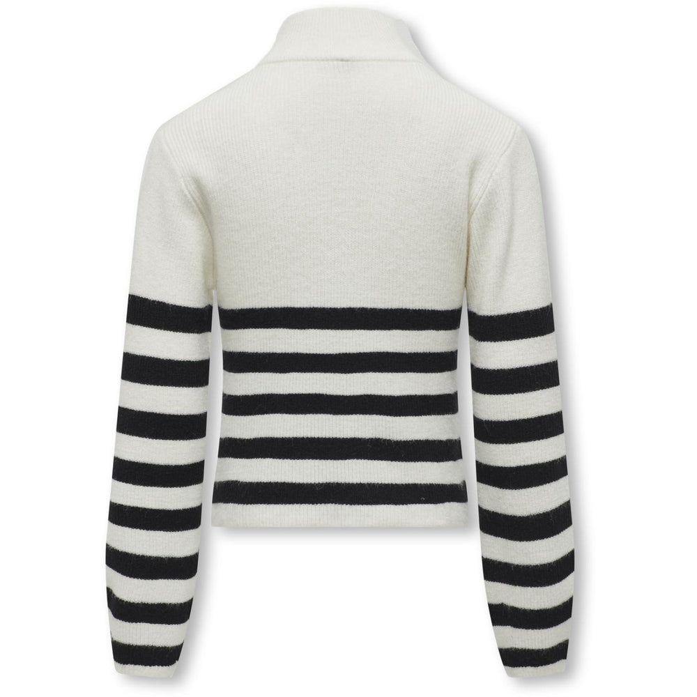 Køb kids ONLY Cloud Dancer Black Franca Half Zip Stripe Strik Bluse Noos