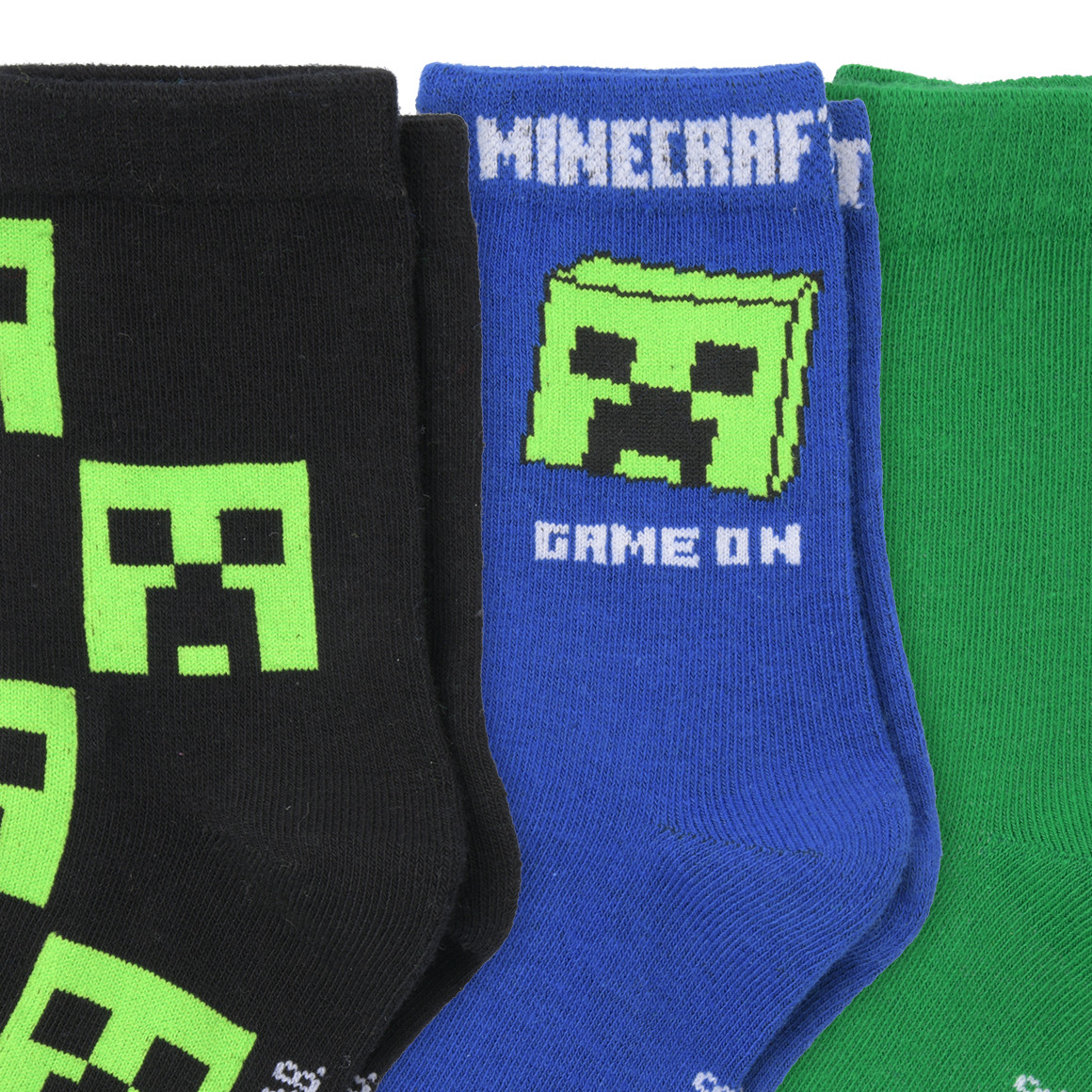 Topolino 3 Paar Minecraft Socken im Set schwarz / grün / blau